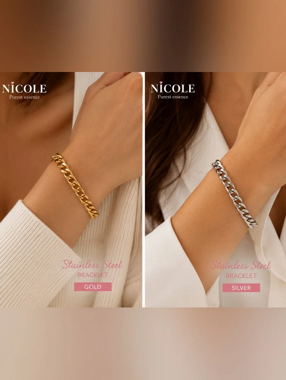 Stainless Steel Chunky Chain Bracelet – Gold or Silver